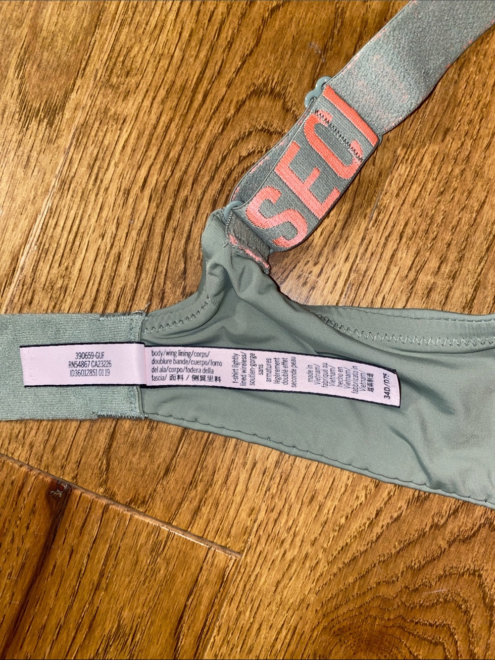 Victoria's Secret Light Moss Green T-Shirt Bra with thick Pink Branded Straps - Picture 5 of 7